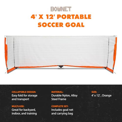 Bownet Portable Folding Soccer Goal – Pop Up Backyard & Training Soccer Net for Indoor or Outdoor – Easy Setup with Carry Bag - size: 4 x 12 Feet