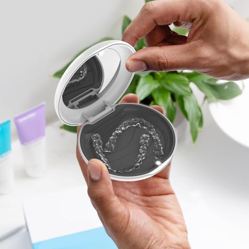 2Pack Retainer Case with Mirror, Compatible with Invisalign, Orthodontic Aligner Case with Removal Tool and Brush, White - color: 2 Pack - WhiteMirror