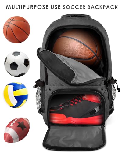 BROTOU Basketball Backpack, Large Basketball Bag with Shoes and Ball Compartment, Soccer Backpacks for Basketball/Volleyball - color: Dark Grey