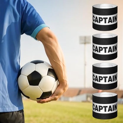 Yuanchu 4 Pack Soccer Captain Armband, Classic Sports Arm Band Unisex Captains Bands Elastic Adjustable