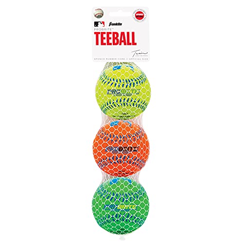Franklin Sports - Pro Brite - Neon Rubber Teeball - MLB - Youth Tball - Baseball + Softball - Indoor & Outdoor Use - style: 3 pack