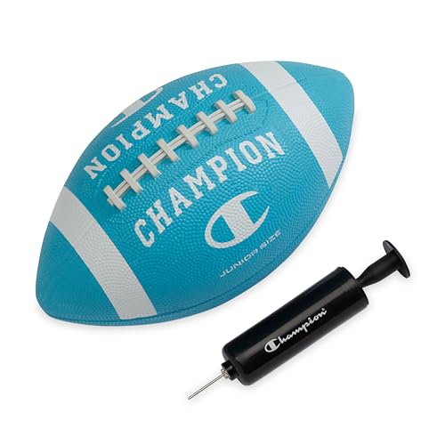 Champion Blitz Football, All-Weather Football, Enhanced Grip, Durable Rubber Cover and Molded Laces, for Outdoor Sports & Training, Includes 6 Ball Pump - color: Fierce Tide/White, size: JR