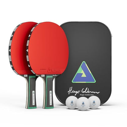 JOOLA Duo Pro Ping Pong Paddles Set of 2 - Professional Table Tennis Paddles, Three Advanced 3 Star Tournament Ping Pong Balls and Carrying Case - Advanced Table Tennis Rackets - color: Hugo Calderano Exclusive