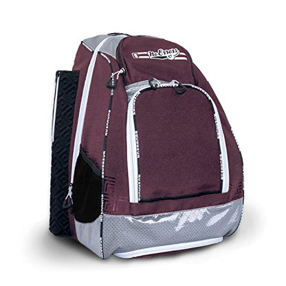 No Errors Sports RBP Rookie Baseball and Softball Backpack - Youth Baseball and Softball Bat Bag with Fence Hooks - Baseball and Softball Equipment Bag for Kids - color: Maroon