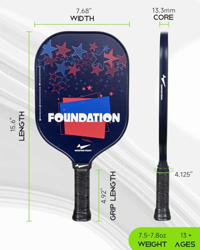 Warping Point Junior Pickleball Paddle – T700 Carbon Fiber Face, Lightweight Polymer Core, Designed for Kids 12 & Under and Teens 13+, Youth-Friendly Grip and Balanced Control - size: 13.3mm