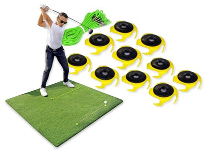 Tee Claw Golf Tee Holder, Golf Mat Tee, Golf Alignment String, Baseball Agility Training for Indoor and Outdoor, Made in the USA. - color: 10 Pack Yellow and Black