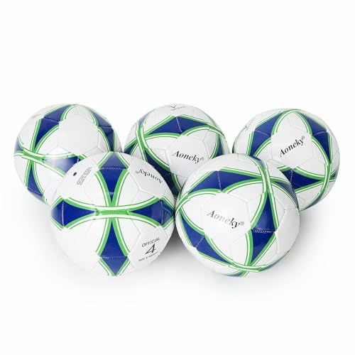Aoneky Soccer Ball with Pump - color: 5 Pack with 1 Pump - White/Blue/Green, size: 4