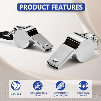 SPORTIC 3 Pack Stainless Steel Whistles with Lanyard, Loud & Clear Sound Whistles for Coaches, Referees – Ideal for Soccer, Basketball, Gym, Outdoor Safety, Training, & Survival
