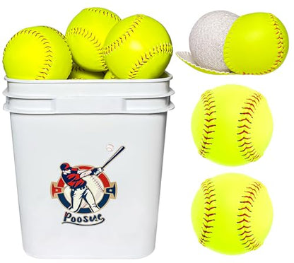 11 Inch Bucket of 16 Softballs - Training Fastpitch Softballs for Girls - Solid Cork Center - Premium Durability