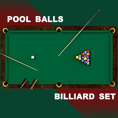 Jenaai Pool Table Accessories Set with 6 Cue Sticks, 16 Billiard Balls, Triangle & Diamond Racks, Cue Chalk, Tip Tool, Brushes, Score Holder for Tabletop Billiards Games