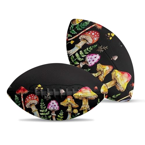 American Football, Official Size 11.9 x 7.3 Inch, Premium Composite Leather High-Grip Ball with Pro-Style Lacing, Unique Prints for Training, Games & Gifts - color: Color Mushrooms