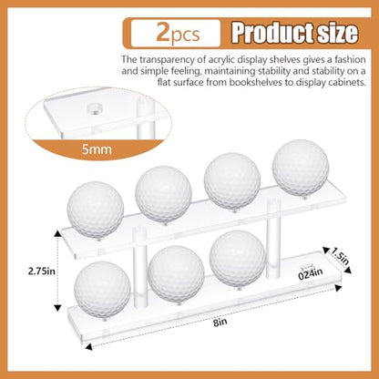 Silipull 2 Pcs Golf Ball Display Rack 8 Balls Clear Acrylic Golf Case Holder Small Table Tennis Display Stand Shelf Double Layer