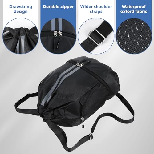 Drawstring Gym Bag with Shoe Compartment and Side Mesh Pockets, Waterproof Sports Drawstring Backpack, Wet and Dry Separation String Backpack for Women Men, Suitable for Fitness, Swimming, Football