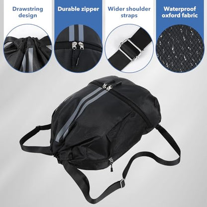 Drawstring Gym Bag with Shoe Compartment and Side Mesh Pockets, Waterproof Sports Drawstring Backpack, Wet and Dry Separation String Backpack for Women Men, Suitable for Fitness, Swimming, Football