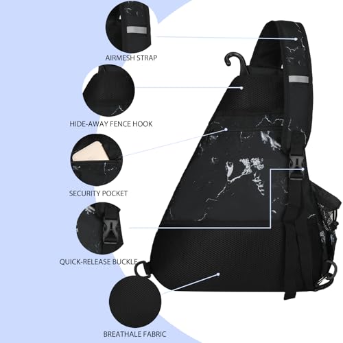 Goloni Pickleball Sling Bag for Men Women, Lightweight Pickleball Backpack with Fence Hook - color: Black White