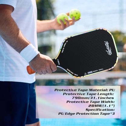 Pickleball Edge Guard Tape, Laser Glod Pickleball Protection Tapes 3 Pcs, 28MM Width Extra Long & Thickness, No Wrinkling Edge Guard for 13MM & 16MM & 20MM Thicknesse Paddles