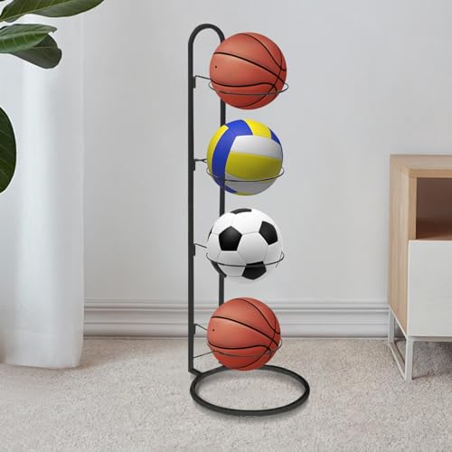 2024 New Ball Storage Rack，4 Tier Cube Ball Storage Holder，Basketball Football Holder Carbon Steel Heavy Duty Basketball Stand Painted Nail-Free Multi-Purpose Vertical Ball Rack