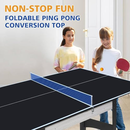71" Foldable Table Tennis Conversion Top with Net - 12mm MDF Ping Pong Table Top with Pre-Assembled Design - Portable Indoor Game Table with EVA Foam Pads