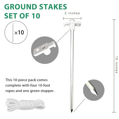 Eurmax USA 10-Pack Secure Protection Galvanized Tent Stakes,Rust-Proof Steel Canopy Anchors for High Winds,Heavy Duty Commercial Ground Pegs for Camping,Pop Up Tents&Gazebos - Includes 4x10ft Ropes - color: White, style: Stakes 10-pack