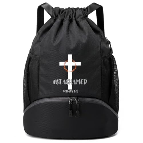 FOECBIR Large Capacity Basketball Drawstring Backpack with Shoe Compartment & String Backpack for Men Side Mesh Pockets, Water Resistant Sports Bag for Gym Travel (Christian Jesus) - color: Christian Jesus