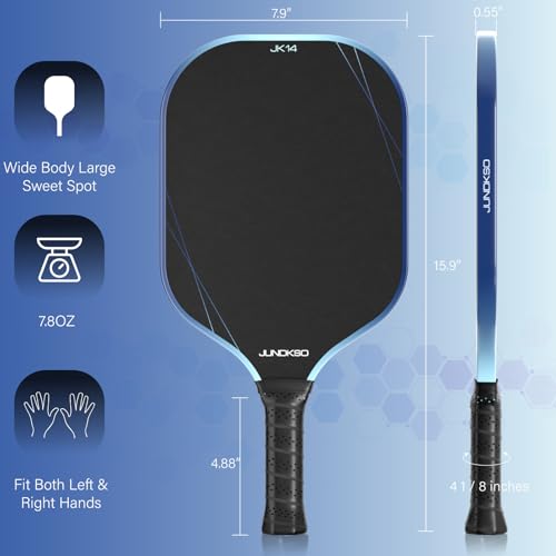 Pickleball Paddles Set of 2 - Carbon Fiber Pickle Ball Paddle Composite -USAPA Approved Pickle Racket -14mm Lightweight Honeycomb Core -with Strong Spin -Men's and Women's Outdoor Indoor Game Set Blue
