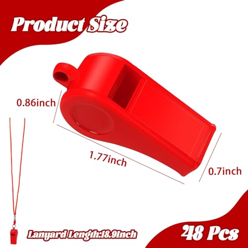 Retainbre 48 Pcs Coach Whistle with Lanyard Lifeguard Whistles Bulk Plastic Sports Loud Referee Whistle for Adults Emergency Teachers Training