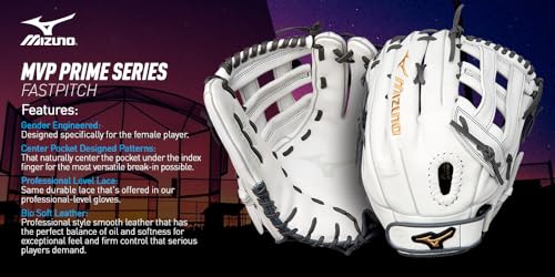 Mizuno GMVP1300PF4W MVP Prime Fastpitch Softball Glove 13", H Web, Left Hand Throw,White/Grey