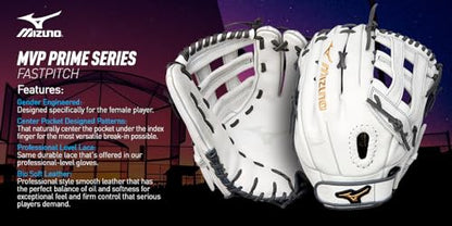 Mizuno GMVP1300PF4W MVP Prime Fastpitch Softball Glove 13", H Web, Left Hand Throw,White/Grey