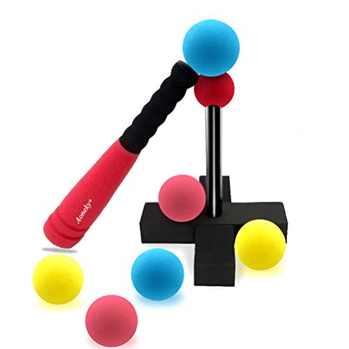 Aoneky Foam Tball Set for Toddlers 1-3 Years - First Baseball Toy with Soft Foam Bat & Balls, Stable Tee & Carry Bag, Indoor Outdoor Gift for Kids (Red) - color: Red