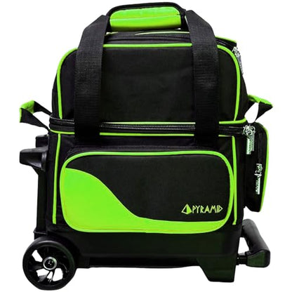 Pyramid Path Pro Deluxe Single Roller Bowling Bag With Separate Shoe Compartment (Up To US Mens Size 11), 2 Large Accessory Pockets, Padded Foam Ball Insert, Lifting Handles and Locking Square Handle - color: Pro Black/Lime Green