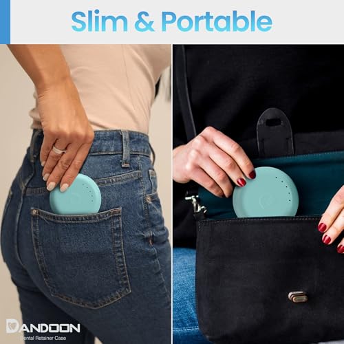 Dandoon Dental Retainer Case – Ventilated with Magnetic Lid and Silicone Pad, Non-Slip Slim Design – Includes Free Aligner Removal Tool & Chewies – Fits Aligners & Mouth Guards (Mint Green-Blue)