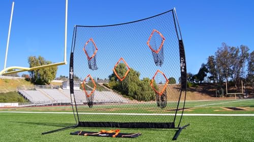 Bownet QB5 Portable Quarterback Training Net (8' x 8') Practice Football Nets for Throwing or Passing - Five Sock Targets - Indoor and Outdoor - Durable Powder-Coated Steel Frame, Multi, One Size