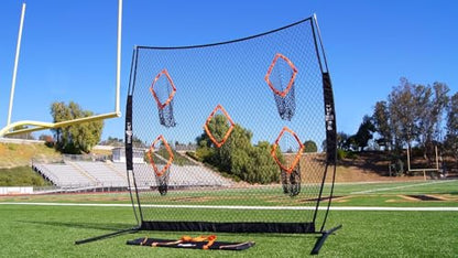 Bownet QB5 Portable Quarterback Training Net (8' x 8') Practice Football Nets for Throwing or Passing - Five Sock Targets - Indoor and Outdoor - Durable Powder-Coated Steel Frame, Multi, One Size