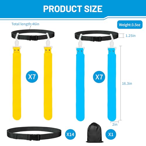 Flag Football Belts, 14 Player Adjustable Flag Football Set with 28 Flags for Youths Adults - Fits Up to 22-46" Waist - color: Yellow, Blue