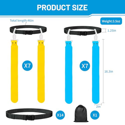 Flag Football Belts, 14 Player Adjustable Flag Football Set with 28 Flags for Youths Adults - Fits Up to 22-46" Waist - color: Yellow, Blue