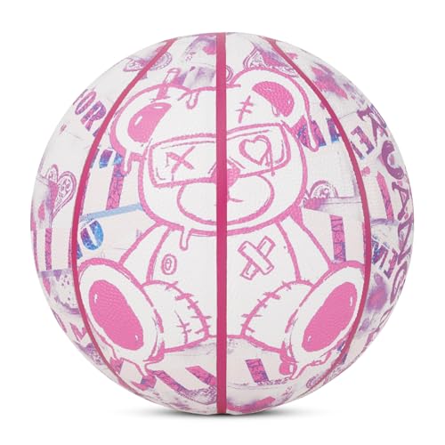 Kuangmi Emo Bear Basketball, Size 7(29.5"), Size 6(28.5"), 2.2 LBS /3 LBS /3.3 LBS Weighted Heavy Training Ball, Indoor & Outdoor - color: Pink, size: Size 7