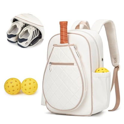 KAVIGOR Pickleball Bag, Quilted Pickleball Backpack with Shoe Compartment & Waterproof Pocket, Pickle Ball Paddle Bag Fits 2 to 4 Paddles for Women and Men - color: Beige
