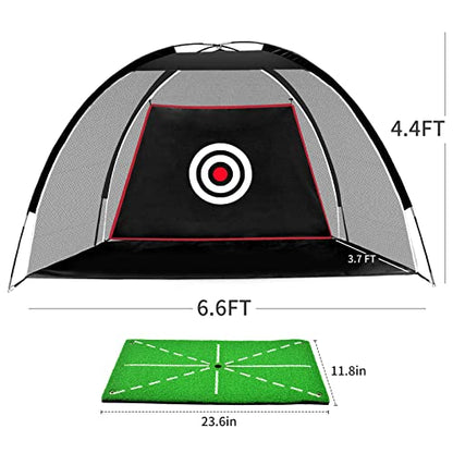 Black Golf Practice Set With Net, Hitting Mat, Target Cloth and Carrying Bag for Backyard Driving - style: Golf Net 6.6x4.4 FT