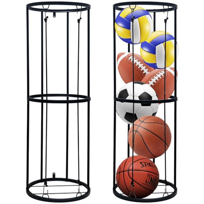 Garage Ball Storage Rack, Wall-Mounted Vertical Ball Holder for Soccer Volleyball Football Basketball, Space-Saving Sports Ball Storage Organizer for Garage, Home