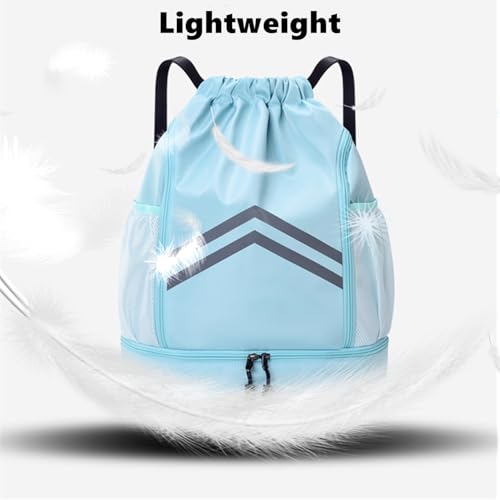 Drawstring Backpack - Water Resistant Gym Drawstring Bags with Shoes Compartment and Water Bottle Holder Pockets - String Cinch Bag - Draw String Back Pack for Men and Women (Light Blue) - color: Light Blue