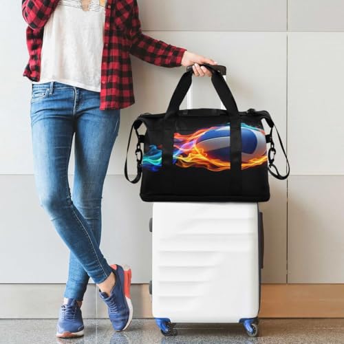 ALAZA Volleyball Ball Black Travel Duffel Bag Tote Bag Multi Compartment Weekender Overnight Bag with Wet Pocket for Travel Men Women