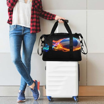ALAZA Volleyball Ball Black Travel Duffel Bag Tote Bag Multi Compartment Weekender Overnight Bag with Wet Pocket for Travel Men Women