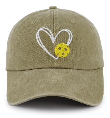 Pickleball Baseball Cap for Men Women, Funny Adjustable Embroidered Cotton Outdoor Sport Pickle Ball Heart Hat - color: Nature
