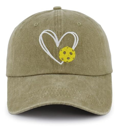 Pickleball Baseball Cap for Men Women, Funny Adjustable Embroidered Cotton Outdoor Sport Pickle Ball Heart Hat - color: Nature