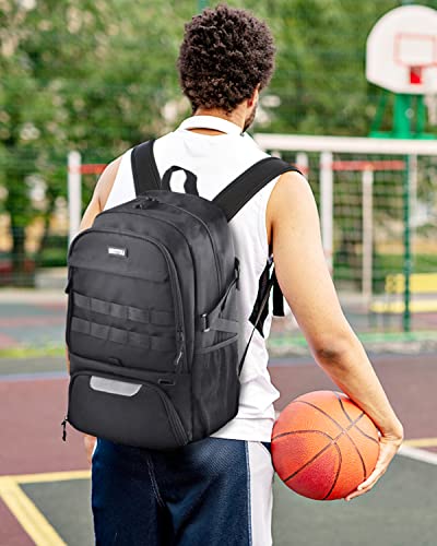BROTOU Basketball Bag, Soccer Backpack Volleyball Football Backpack Sports Gym Bag with Shoe&Ball Compartment - color: Black-new