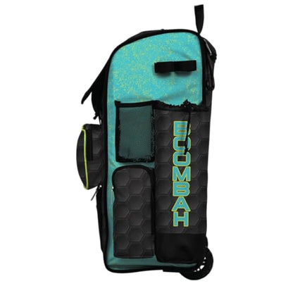 Boombah Rolling Superpack 2.0 3DHC Baseball/Softball Gear Bag - 23-1/2" x 13-1/2" x 9-1/2" - Multiple Colors - Telescopic Handle and Holds 4 Bats - Wheeled Version - color: Black/Aqua/Twitch