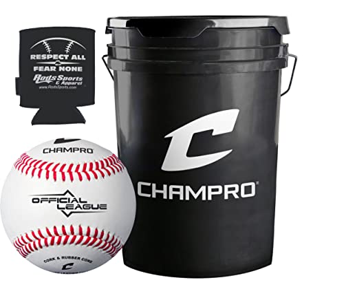 Champro CBB-90 Durahide Cover Baseballs in a Black Champro Bucket – 30 Balls and one Rods Can Sleeve Included