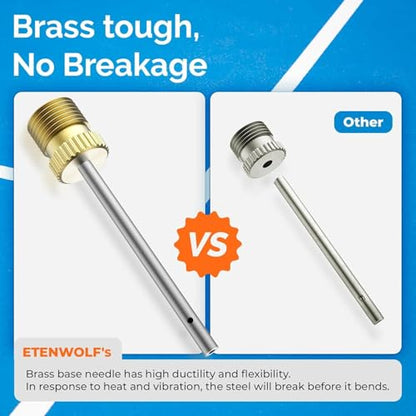 ETENWOLF 12 Pack Brass Ball Pump Needles, No Break Heavy Duty Air Pump Needles for Balls with Storage Case, Compatible with Hand Pump and Electric Pump, Stainless Steel Body