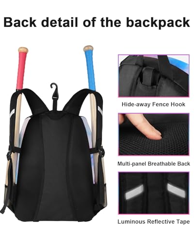MATEIN Softball Bag, Lightweight Baseball Backpack with Shoe Compartment, Baseball Bag with Fence Hook for TBall Bat & Equipment, Softball Gifts Catchers Backpack for Women Fit Catcher’s Mitt, Helmet - color: Tie-dye