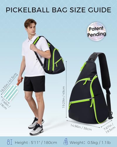 sportsnew Pickleball Bag for Men Women, Pickleball Sling Bag with Separate Paddle & Ball Compartment, Fence Hook, Phone Pocket for Quick Access, Waterproof Pickleball Backpack, Patent Pending - color: Black-Fluo